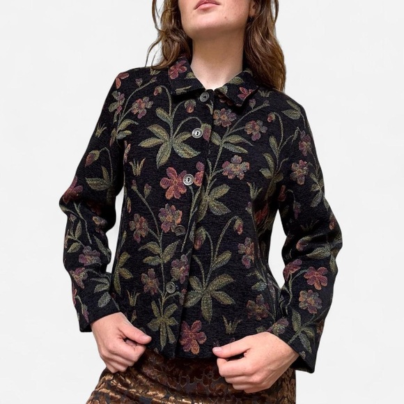 Jackets & Blazers - Black button up jacket with floral print